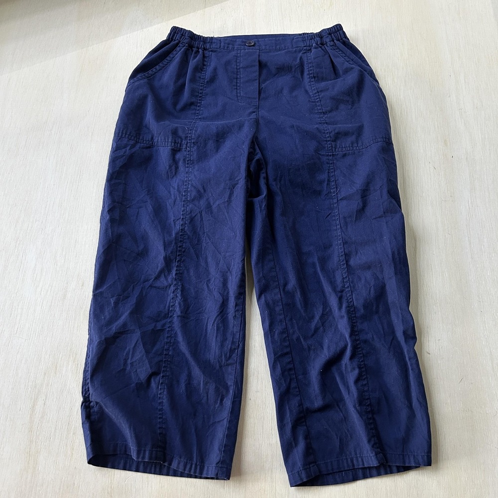 C.D. SPORT Capri Pants Womens M Blue Cotton Crop Elastic Waist Pockets Casual